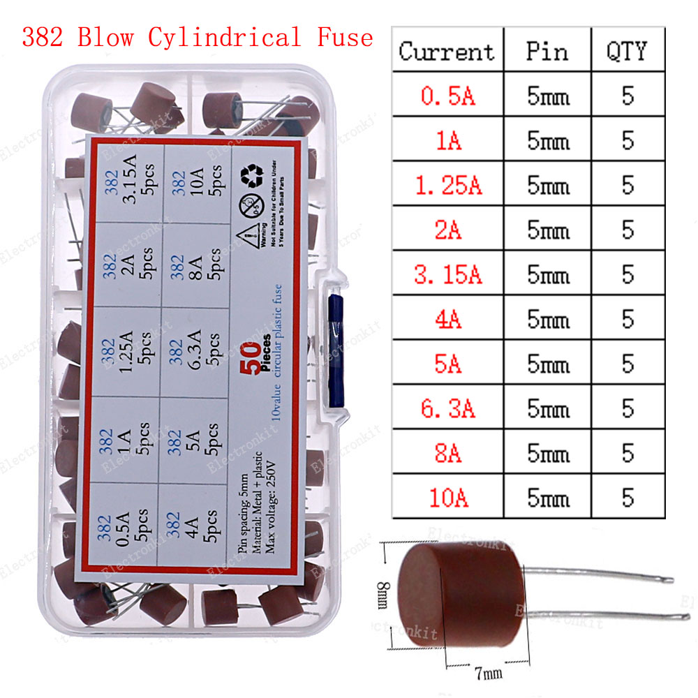 Fusible de vidrio lento y rápido de 12V-250V con kit de mezcla de cables de plomo 0.1A 0.25A 0.5A 1A 2A 2.5A 3A 3.15A 4A 5A 6A 6.3A 8A 10A 15A 16A 20A 30A: Grey