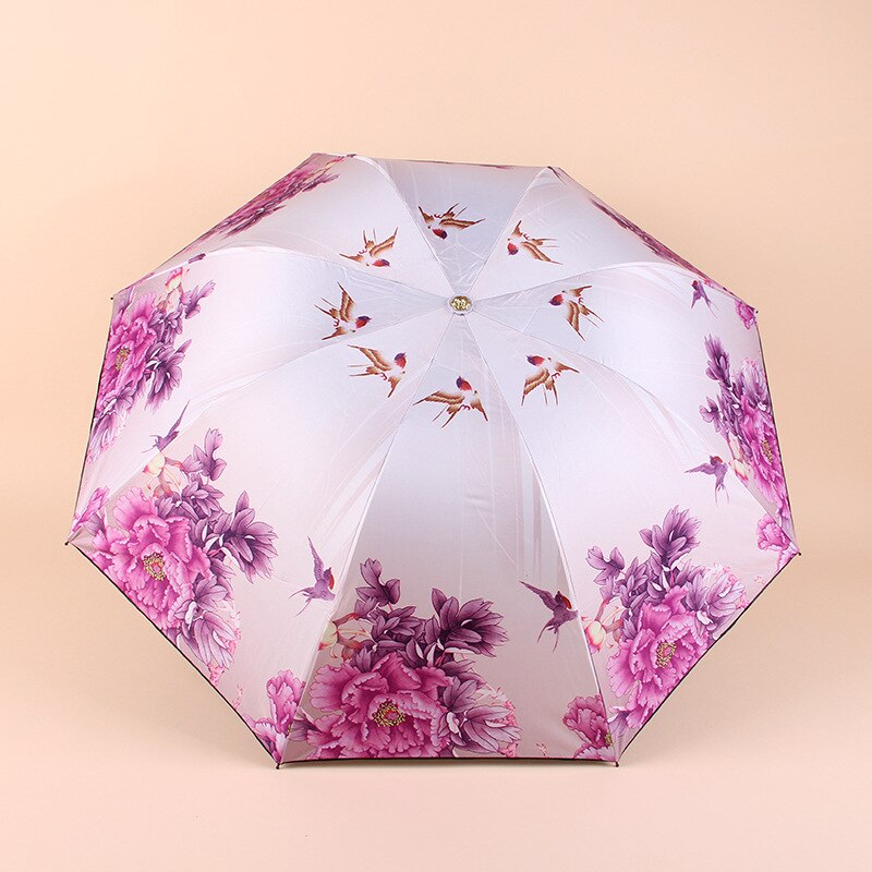 Ladies'sunshine Flower Umbrella Parasol Adult Black Coating UV Protection Sun Rain Umbrellas 3 Folding Girl