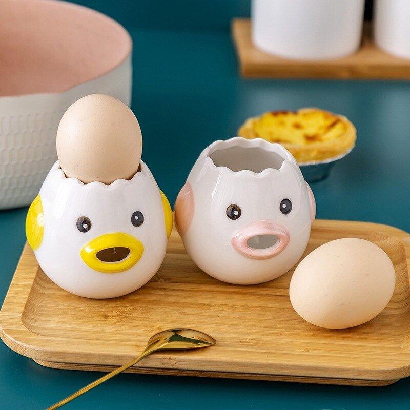 Egg White Yolk Separator Cute Cartoon Style Ceramic Chick Strainer Egg Kitchen Tool Baking Accessories Egg Rack