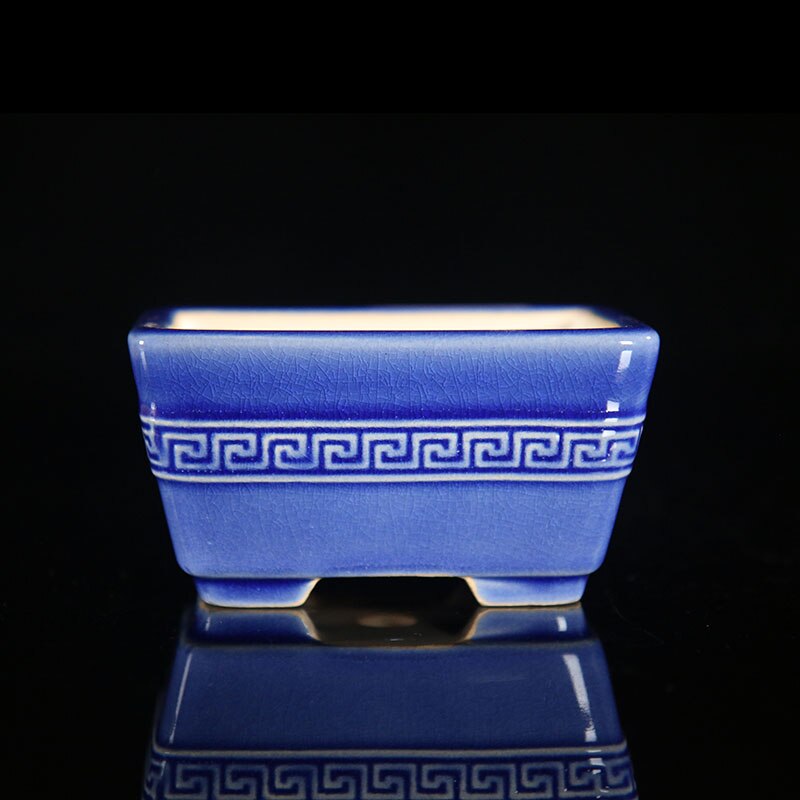 Chinese Style Purple Sand Flower Pots Ceramic Bonsai Pots Antique Desktop Decoration Flower Pots Home Office Flower Pots LC368: dark blue