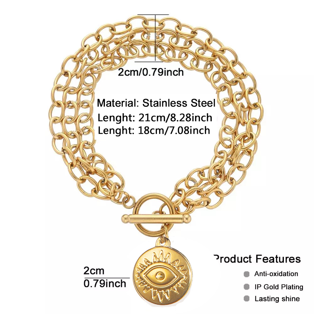 MinaMaMa Boheemse meerlaagse ketting roestvrij staal boze ogen bedelarmband voor vrouwen Vintage OT Toggle armbanden sieraden