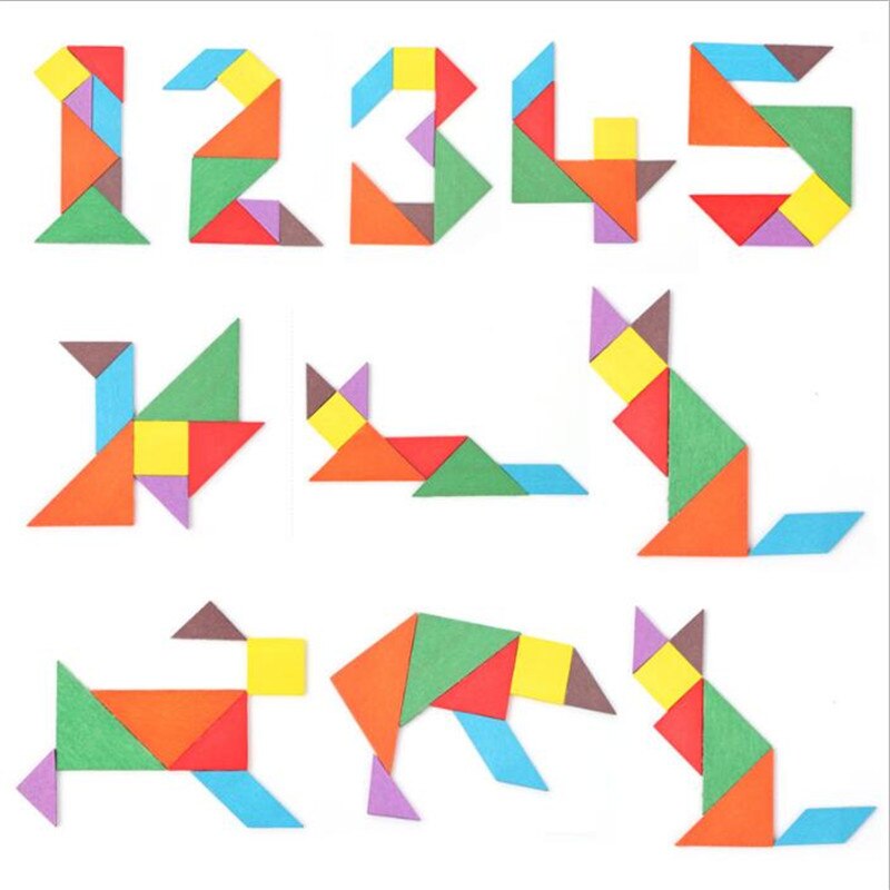 Houten tangram puzzel van 7 stukjes, kleurrijk vierkant, iq-spel, hersenkraker, intelligent educatief speelgoed voor kinderen