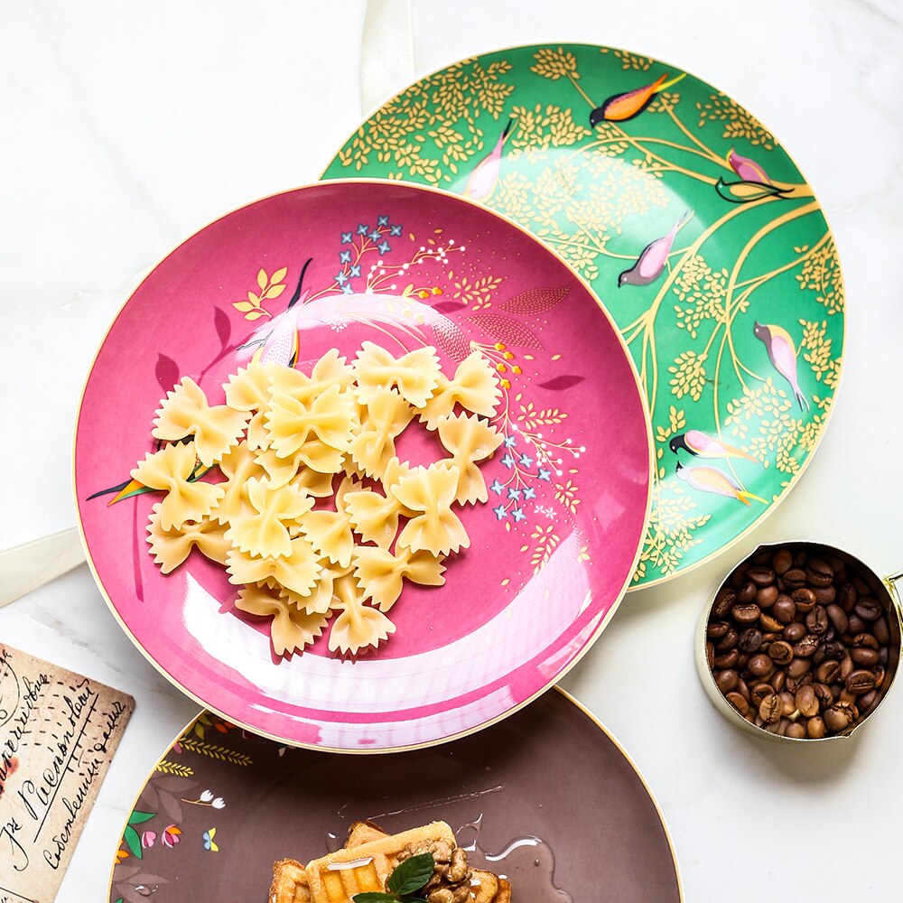 Bone Porcelain Dinner Plate 8 "Color Flower and Bird Pattern Ceramic Round Dinner Plate plate set