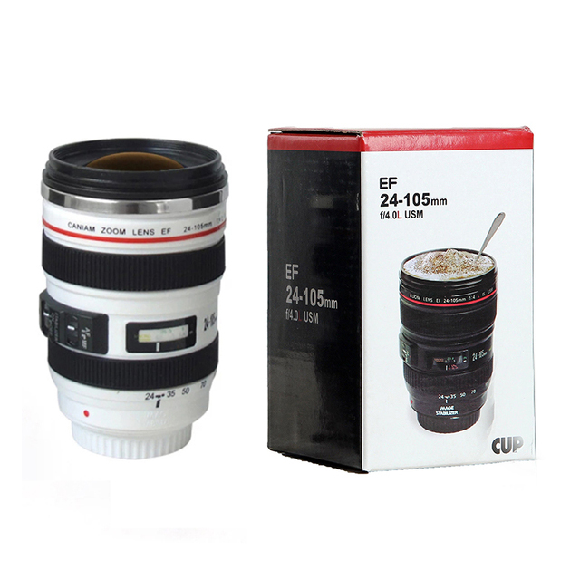 Stainless Steel Camera EF24-105mm Coffee Lens Mug White Black Coffee Mugs Unique Cup Coffee Cups canecas tazas vaso caf: Dark Khaki