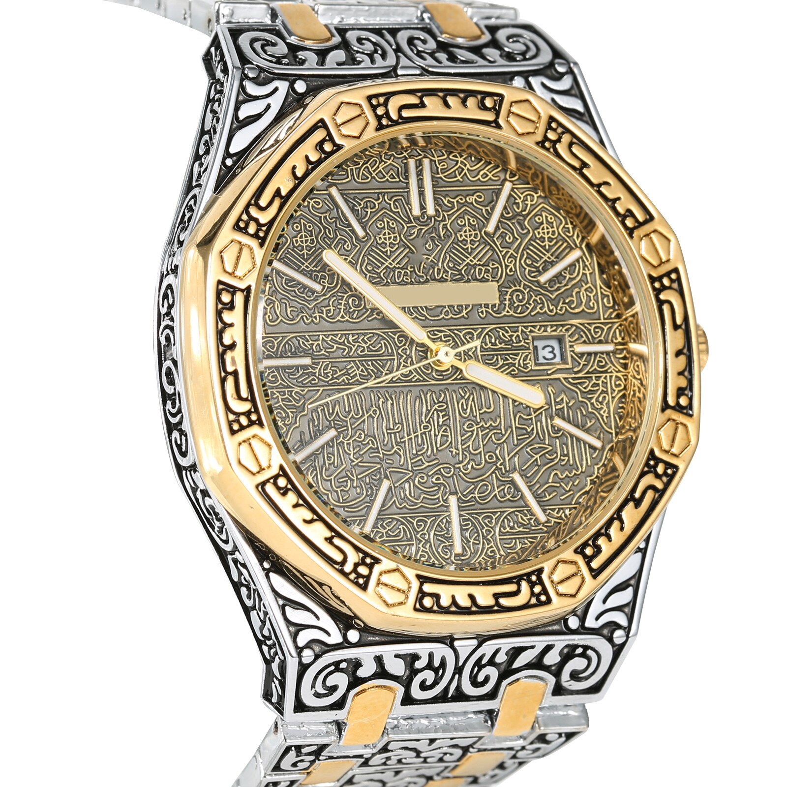 Meca Edition-Reloj de pulsera clásico tallado para hombre, reloj de pulsera islámico de lujo para negocios, tric889