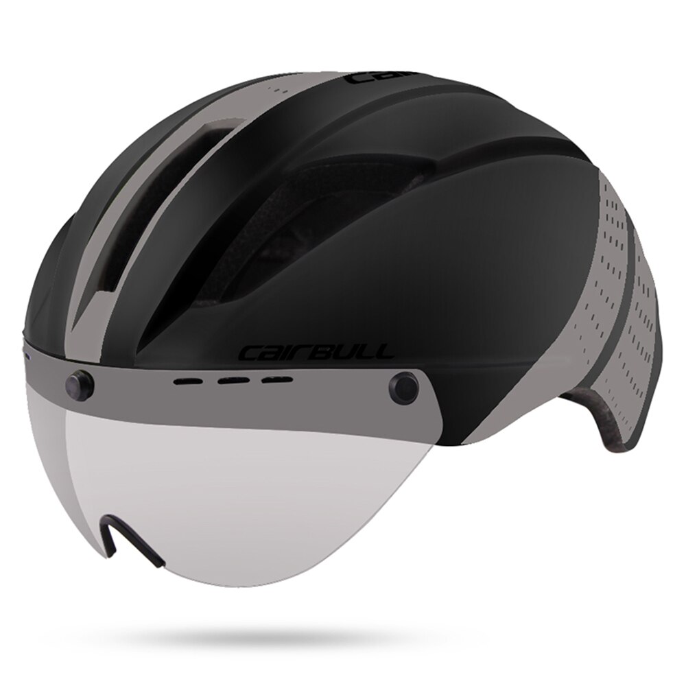 CAIRBULL-casco de triatlón para adulto, para ciclismo, con visera de escudo, Unisex, M/L: Matte Black Grey / L(58-62cm)