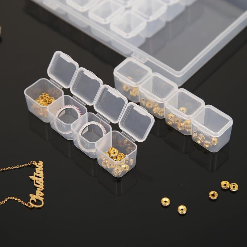 28 gitter gjennomsiktig beholder diamant maling tilbehør oppbevaringsboks plast sminke arrangør smykker perler display holder