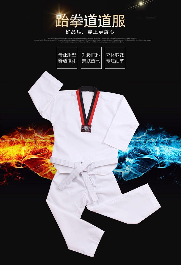 Uniforme de Taekwondo blanco tradicional para niños y adultos, traje de Taekwondo Dobok WTF, ropa de uniforme de Karate, entrenamiento de Fitness de manga larga