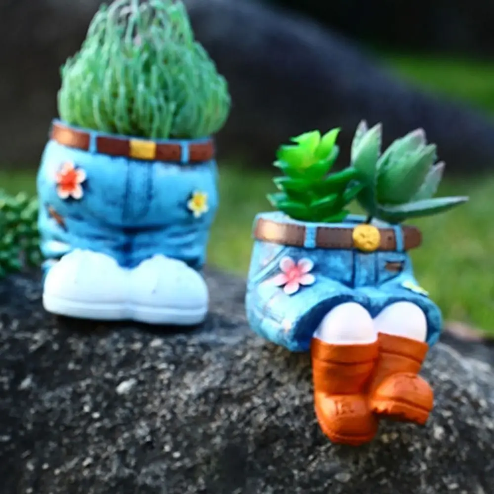 2025 Denim Broek Bloempot Duurzame Pastorale Stijlen Thuis Ornament Succulente Pot Hars Plant Containers