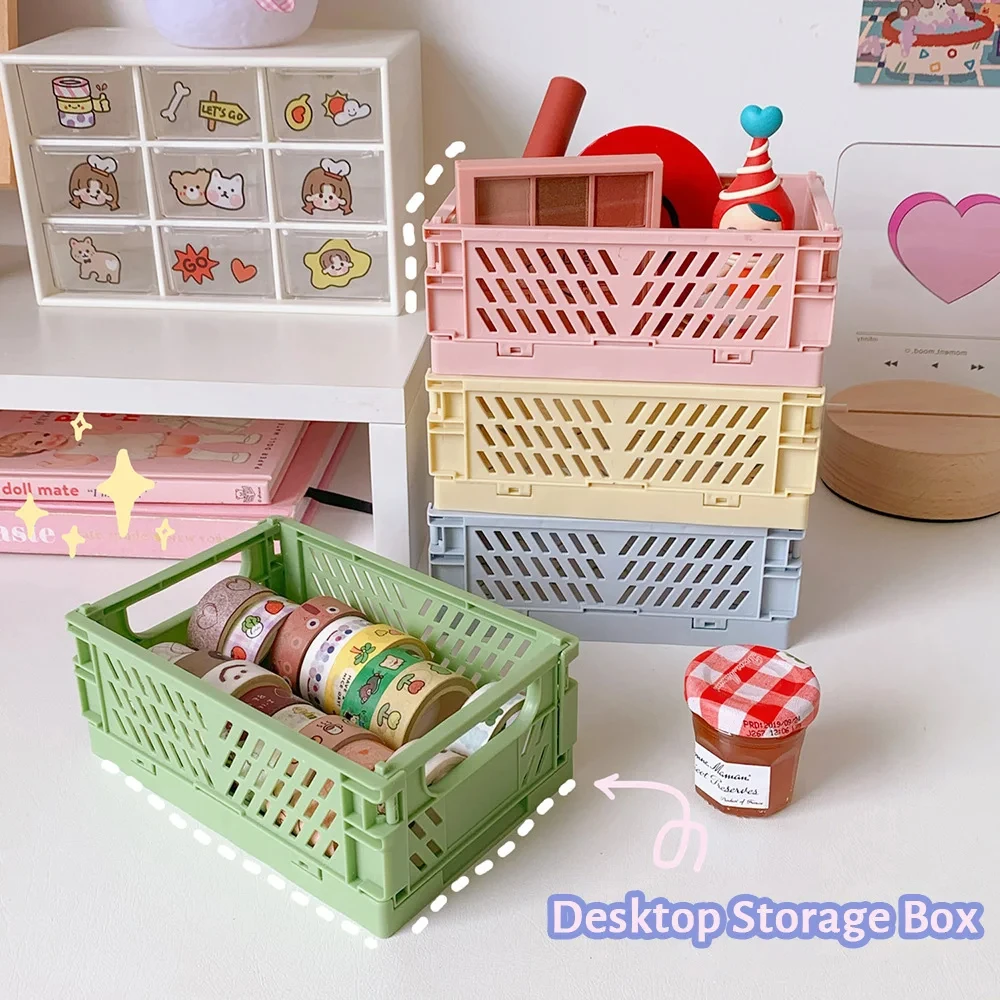 6-color folding plastic storage box, student desk tidying tape, stationery folding basket, storage basket, storage box