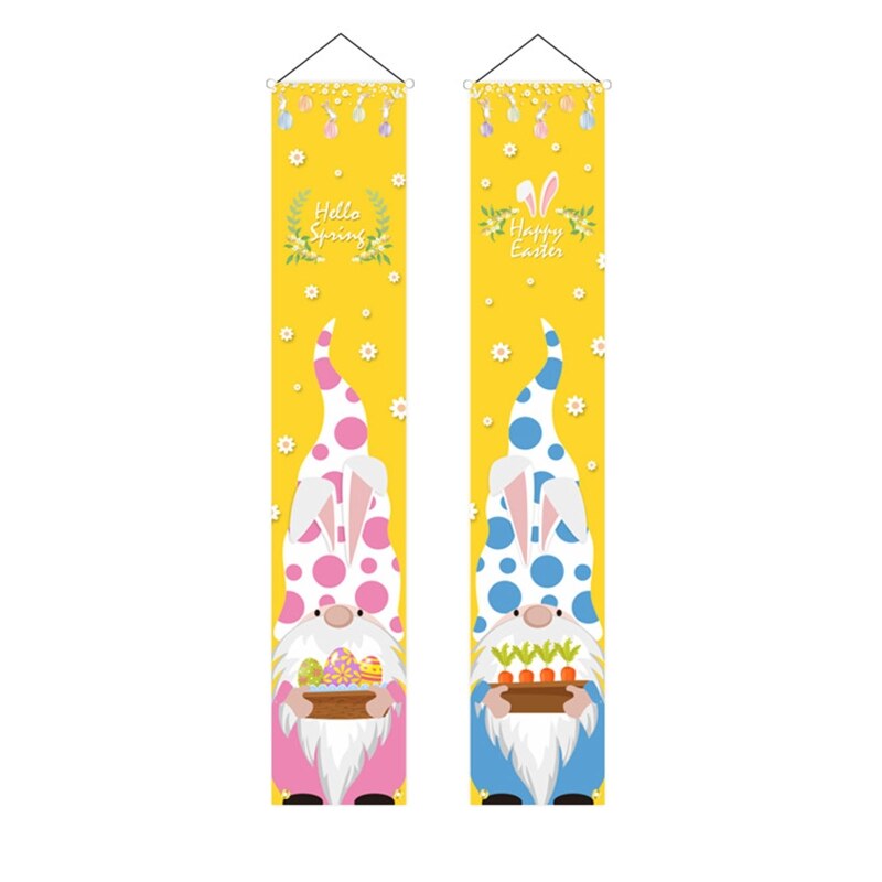 Easter Porch Sign Happy Easter Welcome Hanging Door Sign Bunny Eggs Wall Banner for Yard Home Easter Decoration B03E: W