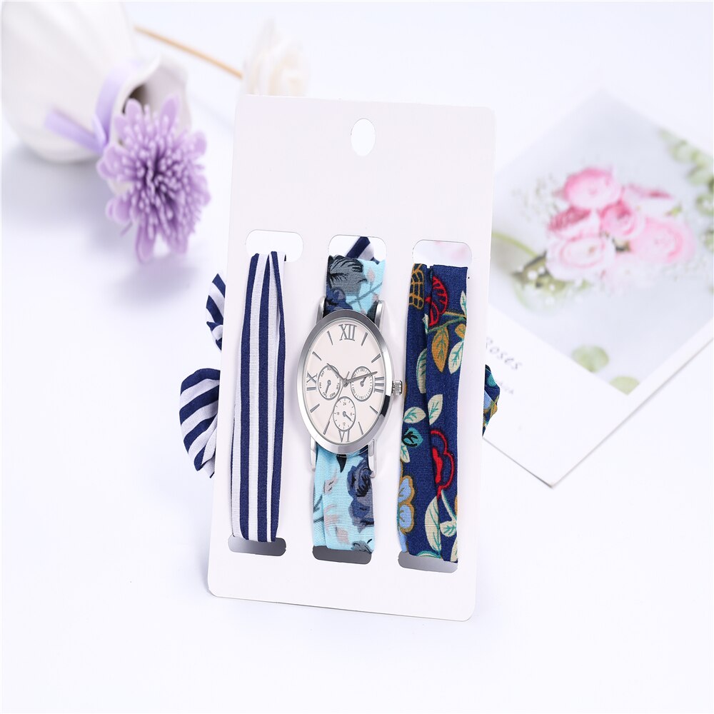 Conjunto de relojes de pulsera para mujer, Set de 3 unidades de relojes informales, bufandas de seda, cinta,
