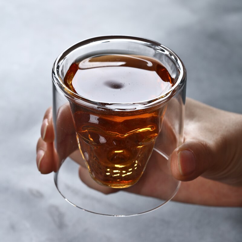 Koffie Mok Double-Layered Transparante Kristallen Schedel Hoofd Glazen Beker Voor Huishoudelijke Whiskey Wijn Vodka Bar Club Beer