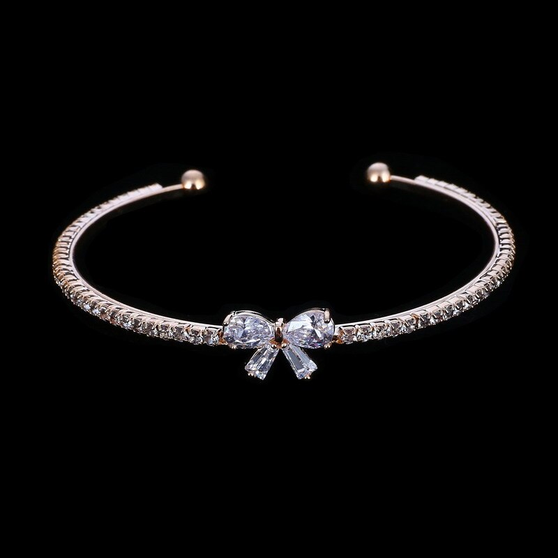 Bracelet de manchette plaqué or romantique de Bowknot en cristal délicat meilleur de noël de pour petite amie