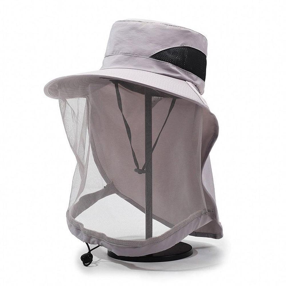 Muggennet zonnehoed voor heren en dames, UV-bescherming, brede rand, bucket hat met gaas, verstelbare kinband voor vissen, wandelen, tuinieren: Lavendel