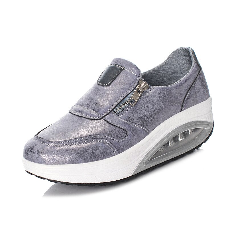 Baskets noires pour femmes, chaussures à bascule d'automne et d'hiver, chaussures de course à pied zq -82: Gris / 5