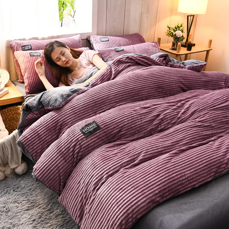 Funda nórdica de terciopelo grueso para invierno, juego de cama cálido de Color sólido, funda de edredón doble, funda de edredón doble Queen King de 220x240cm