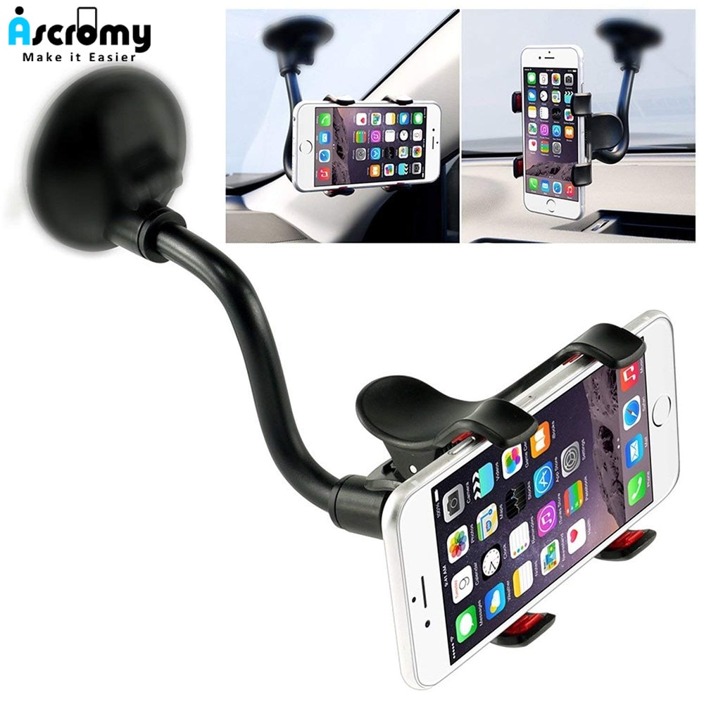 Ascromy Universal Car Phone Holder Windshield Long Arm Clamp Mount Strong Suction Cup Stand For iPhone Samsung Xiaomi Support