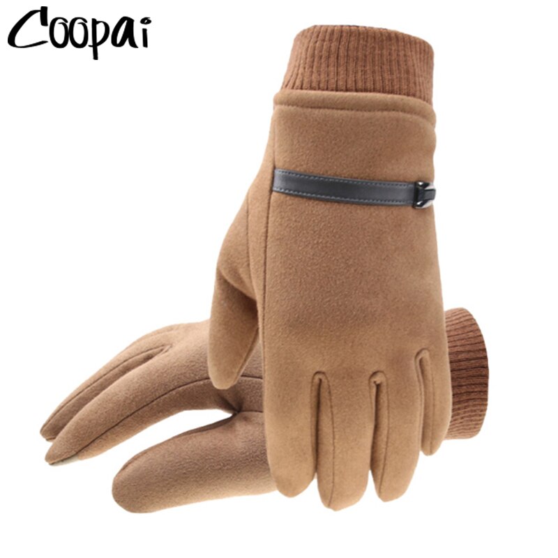 Ruskind mænd handsker berøringsskærm vinter varm vindtæt tykkere koral fleece guantes anti slip kørsel udendørs mandlige handsker læder