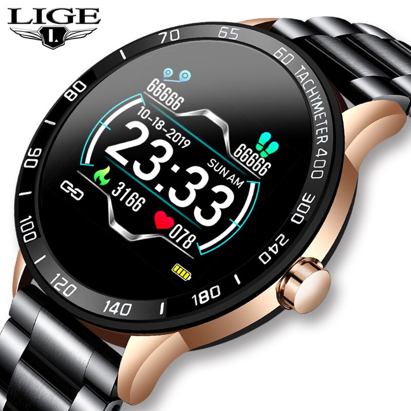 Luik Stalen Riem Smart Horloge Mannen Hartslag Bloeddruk Gezondheid Monitoring Sport Waterdichte Smartwatch Fitness Tracker + Box: Default Title