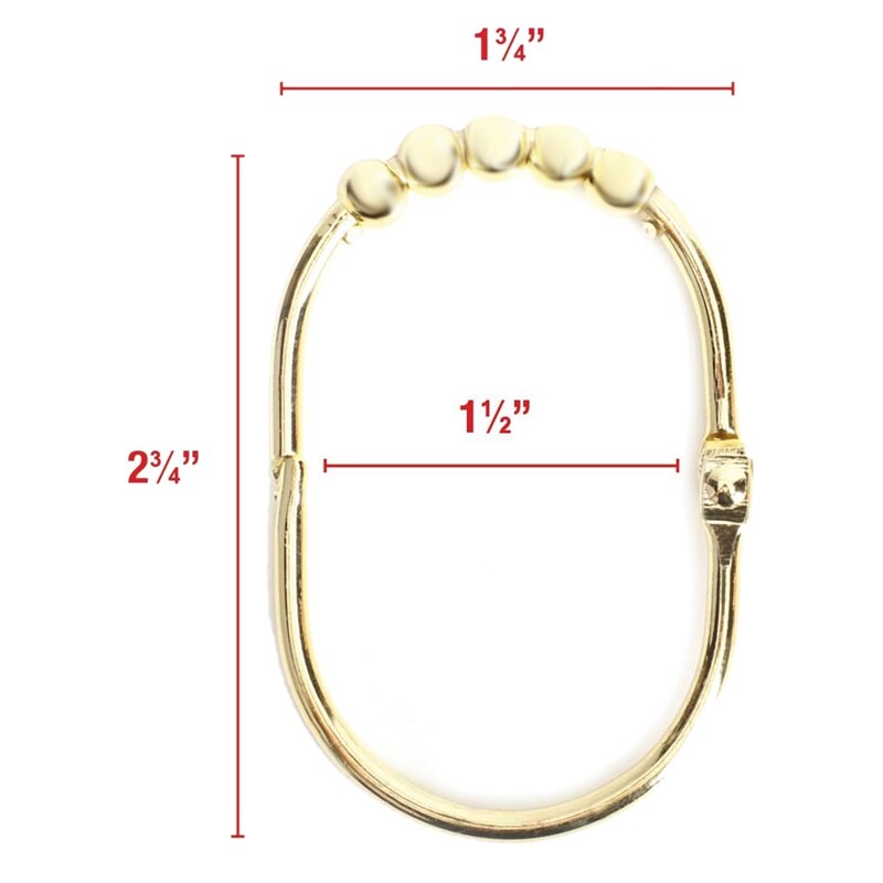 12 Pack Wide Shower Curtain Rings Hooks Set,Decorative Chrome Finish,Easy Glide Rollers,Rings for Shower Rods,Gold
