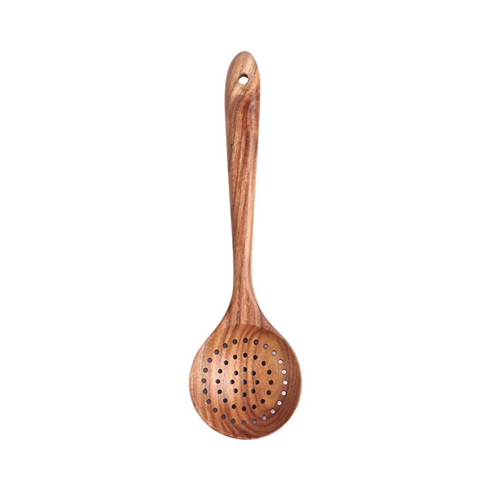 Wooden Tableware Spoon Filter Soup Skimmer Cooking Spoon Scoop Kitchen Tool Set: Colander