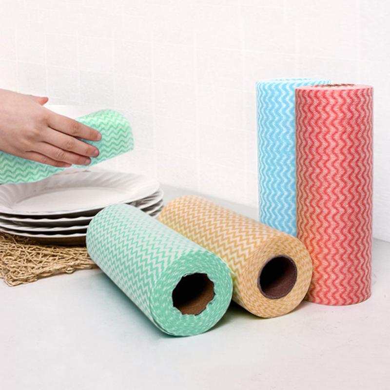 50pcs Disposable Kitchen Non-woven Fabric Wash-able Cleaning Dishcloth Wipe Roll Kitchen Gadgets Cleaning Cloths Washing Cloths