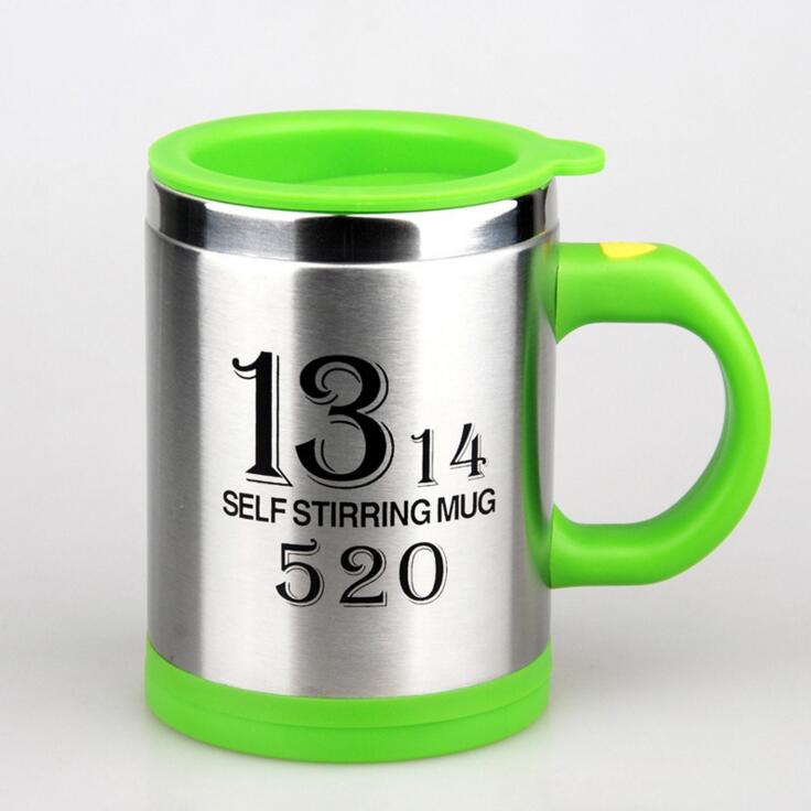 Taza de café creativa FEIGO de 400 ml, taza mezcladora automática eléctrica de acero inoxidable para mezclas y bebidas, taza de F256: F256 Steel green