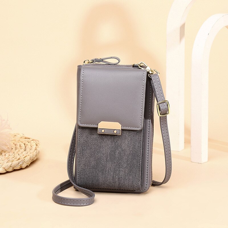 Women Messenger Bags Outing Shoulder Bag Mobile Phone Wallet Solid Color Small Mini Crossbody Bag Long Shoulder Strap: Gray