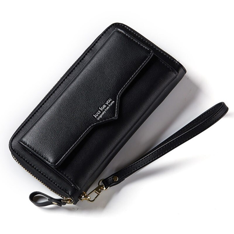 Brand Large Capacity Women Wallet Clutch Cell Phone Pocket Card Holder Long Wallets Female Wristband Ladies Handbag Purse: Black