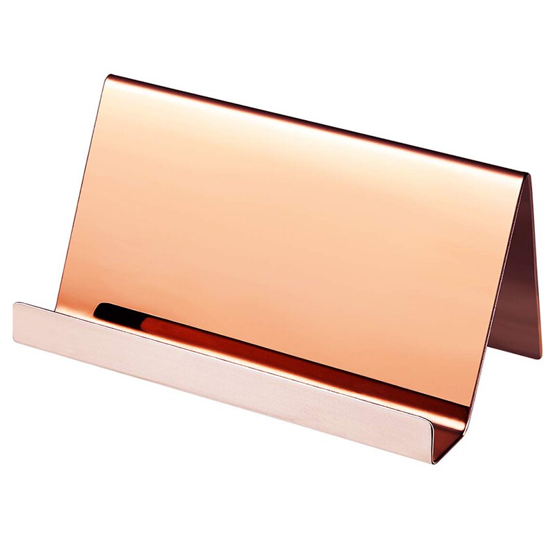 2 Pack Stainless Steel Business Cards Holders Desktop Card Display Business Card Rack Organizer(Rose Gold)