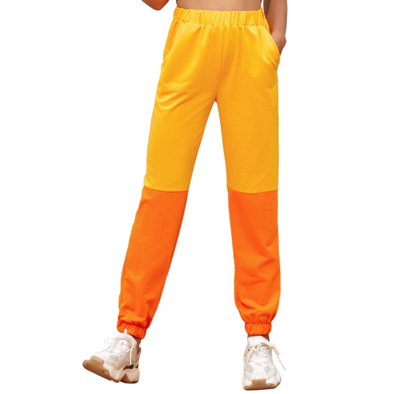 Kvinders jogging fulde bukser høj elastisk talje abstrakt farve patchwork streetwear bukser afslappet løs sportsbukser