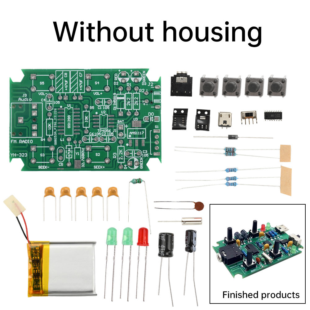 Kit eletrônico diy de rádio estéreo fm digital, 76-108mhz gs1299 dc 5v receptor sem fio prática de solda peças soltas: Bundle1: