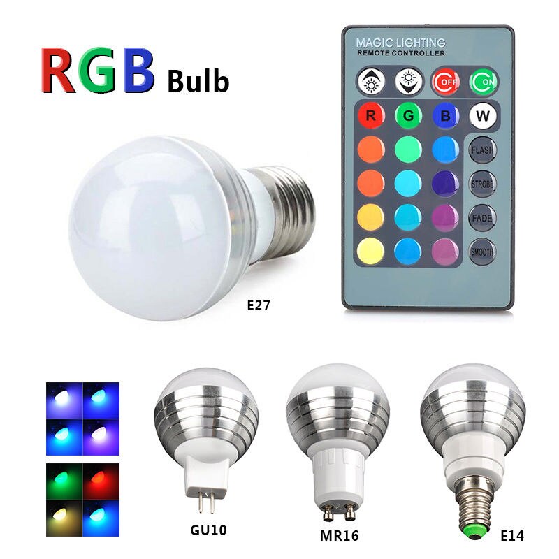 Bedroom Sets E27 LED RGB Bulb lamp AC110V 220V 3W LED RGB Spot light dimmable magic RGB lighting+IR Remote Control