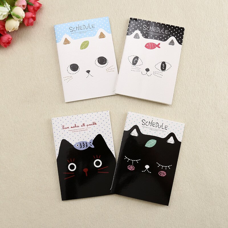 4pcs Kawaii Mini Diary Cute Cat Binding Notebook Portable Planner Memo Notepad Journal Stationery Office School Supplies H6627