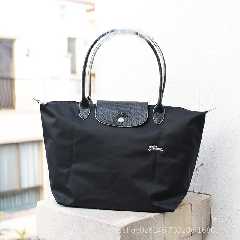 Lange griff große bestickte knödel tasche wasserdichte pendler tasche handtasche nylon leinwand tasche: black