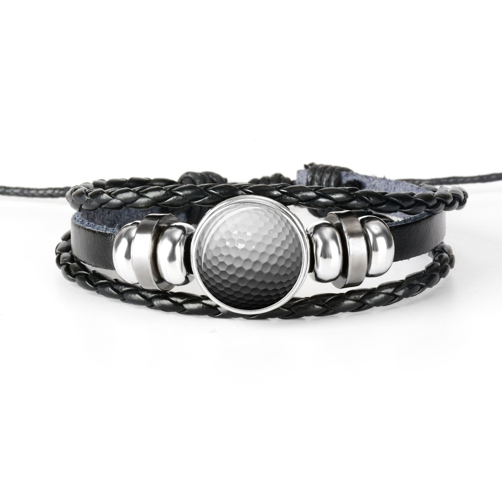 Pulsera deportiva de cuero de tejido negro para hombre, brazalete de foto de fútbol, béisbol, baloncesto, voleibol, pulsera cabujón cristal: 3