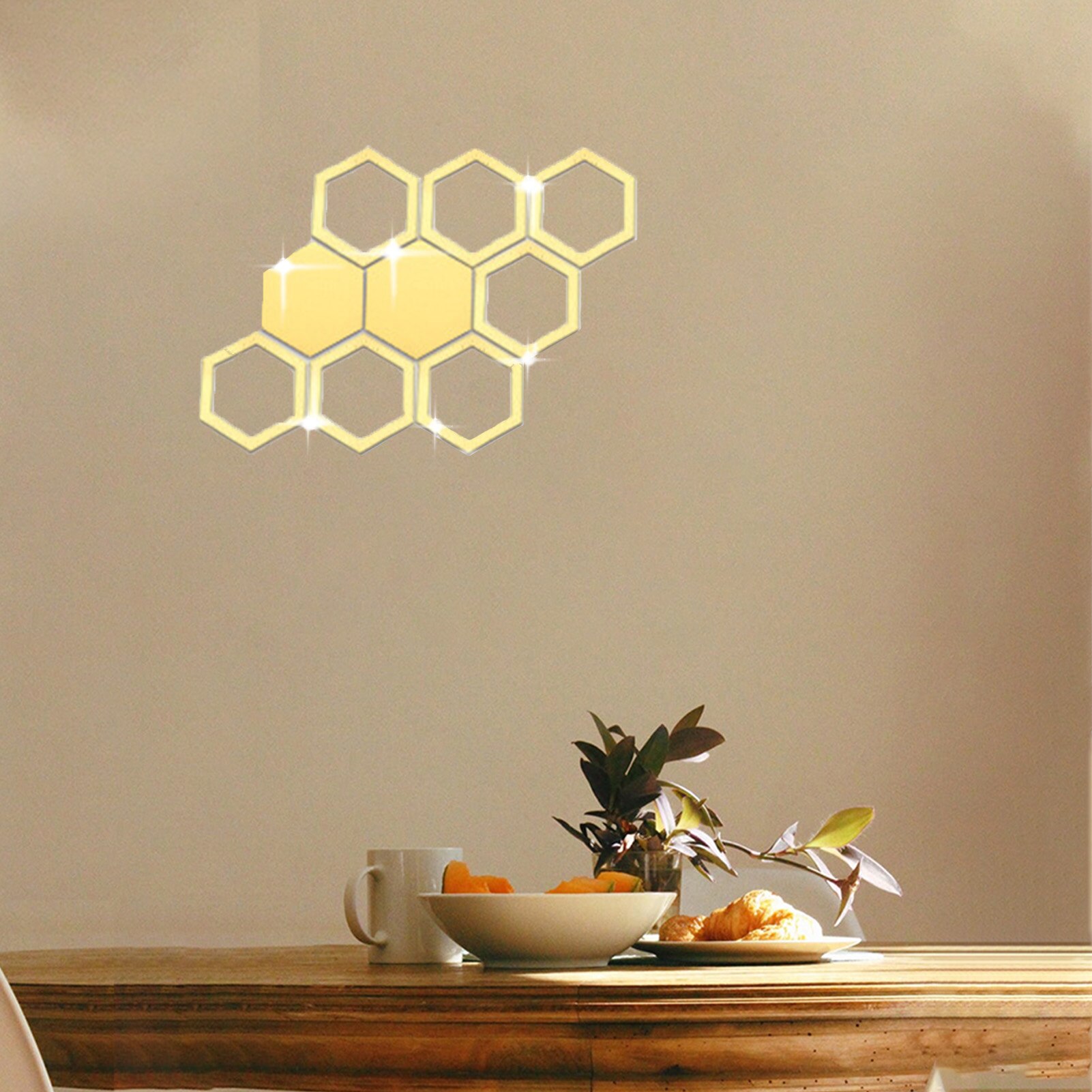 Miroir auto-adhésif en nid d&#39;abeille acrylique, décoration murale hexagonale, autocollants décoratifs pour couloir de salle