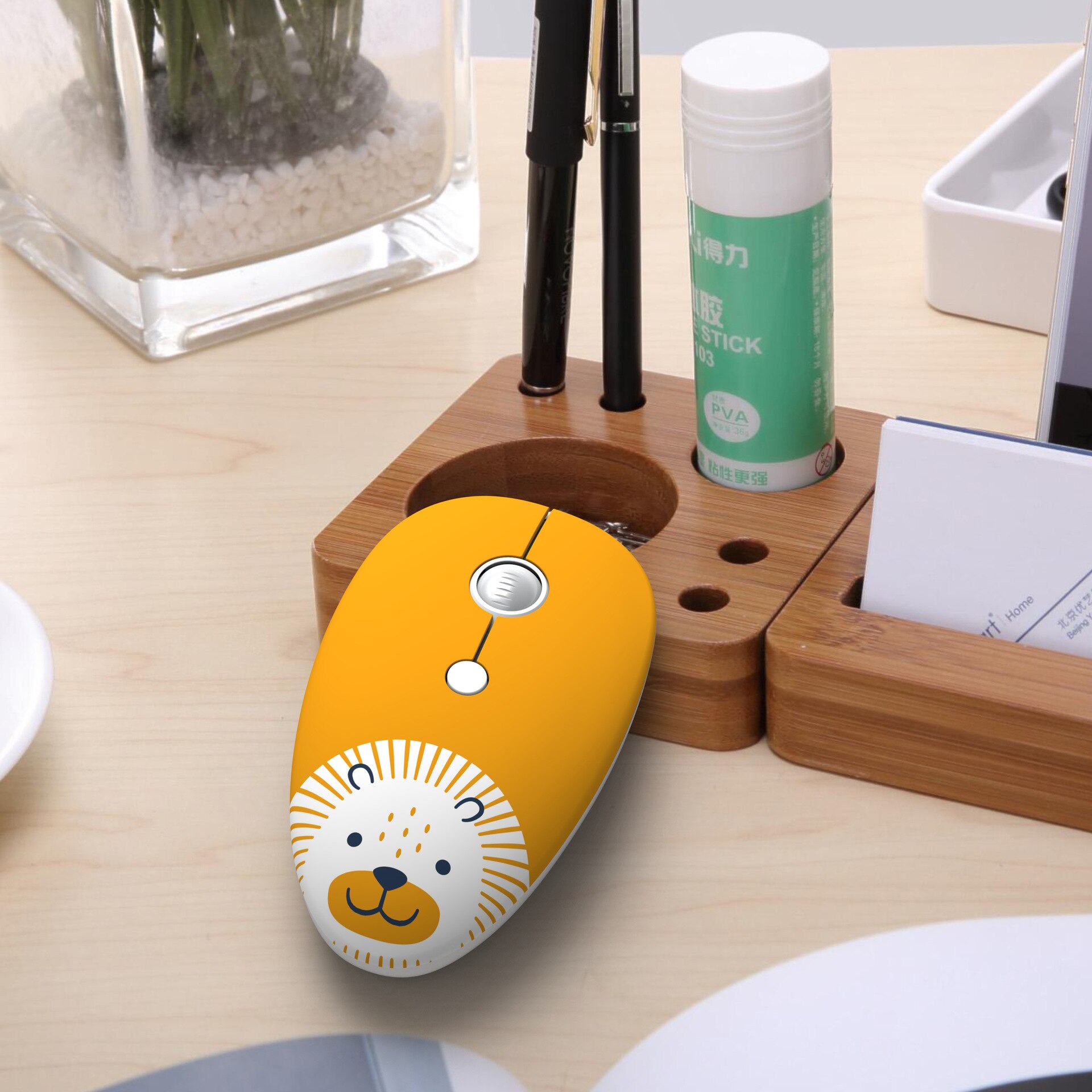 Cartoon animalPattern Wireless USB Mouse 1600DPI Optical Computer Mouse 2.4GHz Ergonomic Mice for Laptop PC Mouse forGirl Office: YELLOW