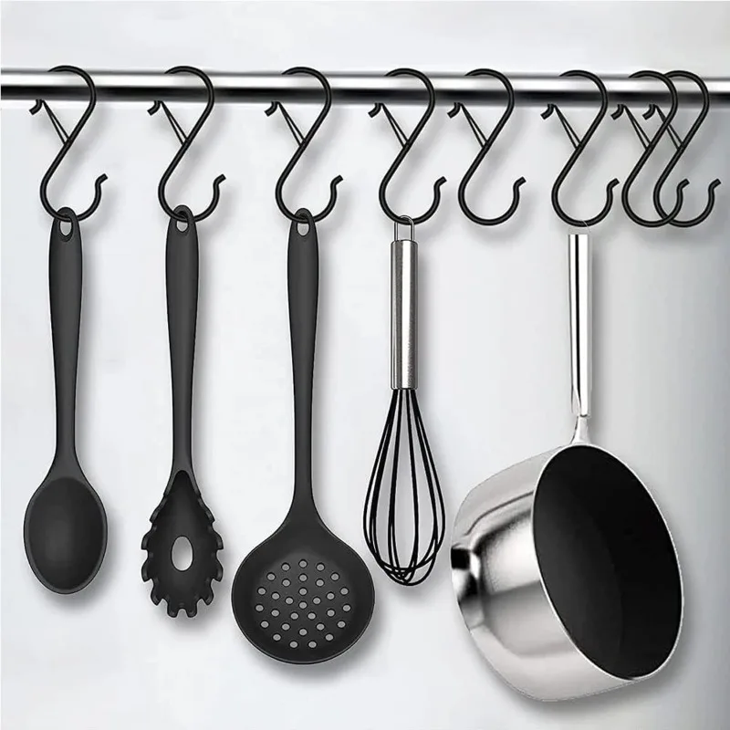 1 Stück 3 x 9 cm S-förmiger Metallhaken mit Sicherheitsschnalle zum Aufhängen von Küchenutensilien/Pflanzen/Töpfen und Pfannen/Kleidung, Hüzehn