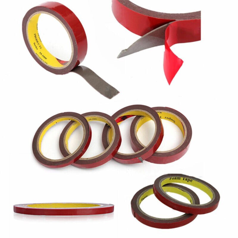 Lang 3m stærk permanent akrylskum dobbeltsidet klæbebånd super klæbrig med rød liner 0.6/0.8/1/1.2/1.5/2 cm