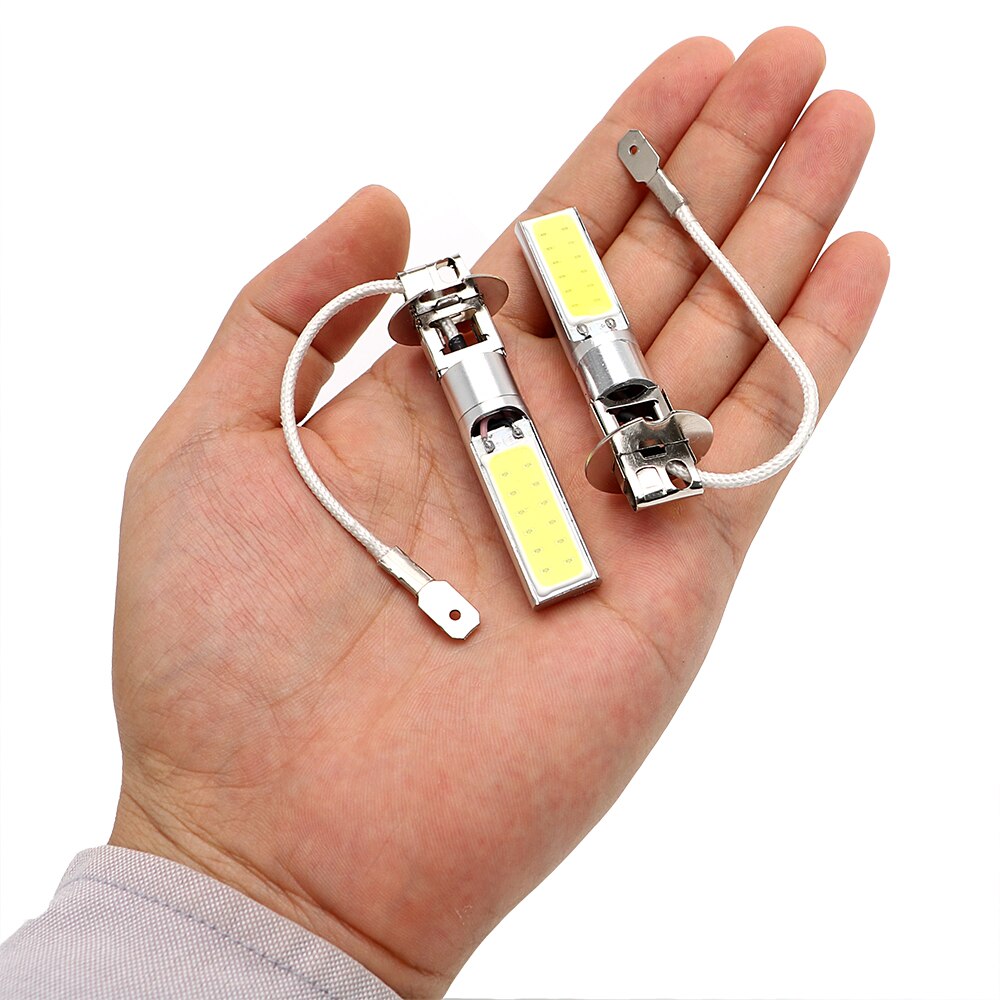 Leepee 1 Paar Led H3 Koplamp Auto Rijden Lamp Super Heldere Wit Cob Led Auto Koplamp Head Light Lamp Auto mistlamp