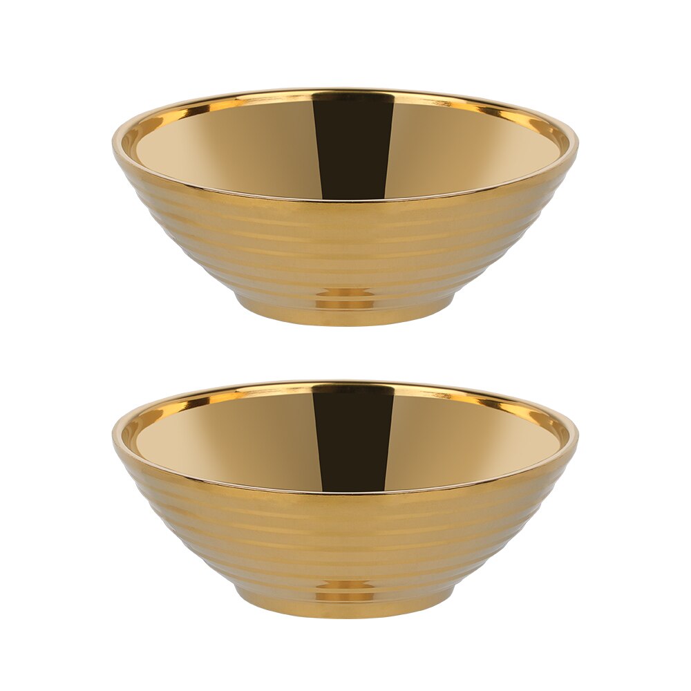 Japanese Stainless Steel Ramen Instant Noodles Bowl Large Rice Soup Salad Double layer Bowl For Restaurant Kitchen Tableware: Gold 2pcs