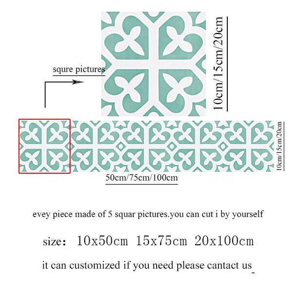 Mediterranean Blue Tile Floor Sticker PVC Bathroom Kitchen Waterproof Wall Sticker Home Decor TV Sofa Wall Art Mural: 2 / 20x100cm