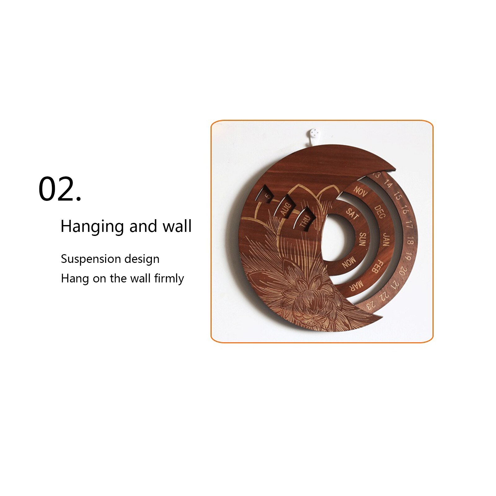 Wooden Calendar Floral Print Rotatable Permanent Calendar Decorative Ornaments for Living Room Bedroom