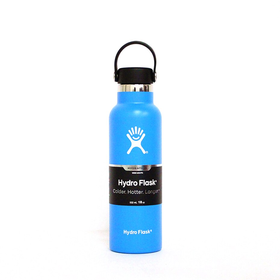 Stainless Steel Water Bottle Hydro Flask water bottle Vacuum Insulated Wide Mouth Travel Portable Thermal 18oz Bottle: Light blue