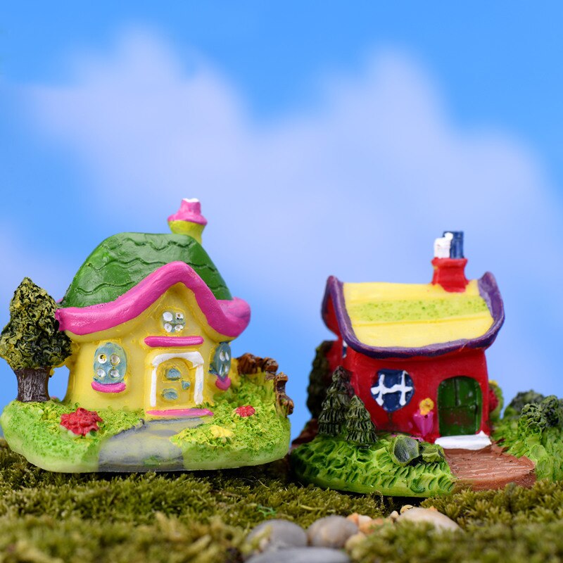 Mini Castillo, casa de dibujos animados, Villa, Mini edificios, miniaturas, Gnomo de jardín, hada terrario con musgo, manualidades decorativas decoración para el hogar con bonsái