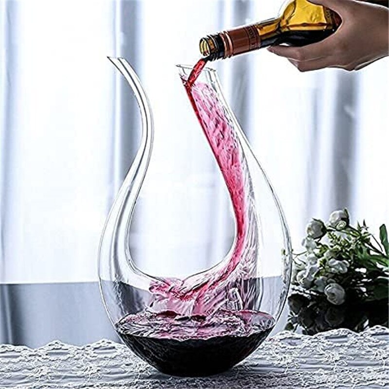 1500ml U Shape Wine Decanter Clear Leadfree Crystal Glass Hand Blown Red Wine Carafe Whiskey Decanter Home Wedding Bar Accessory