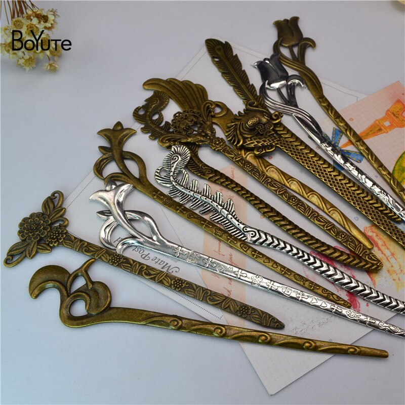 BoYuTe (10 stuks/partij) Vintage Metalen Haar Stok Bladwijzer Dubbele Gebruik Diy Handgemaakte Sieraden Accessoires