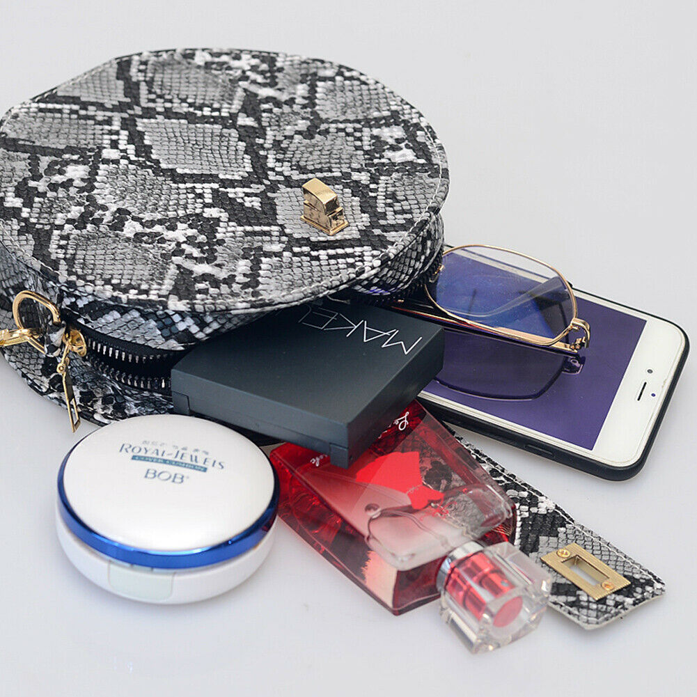 neueste Heiße Frauen Runde Handtasche PU Schulter Schlange Haut Gedruckt Bote Tasche Frauen Schulranzen Tote Geldbörse Taschen